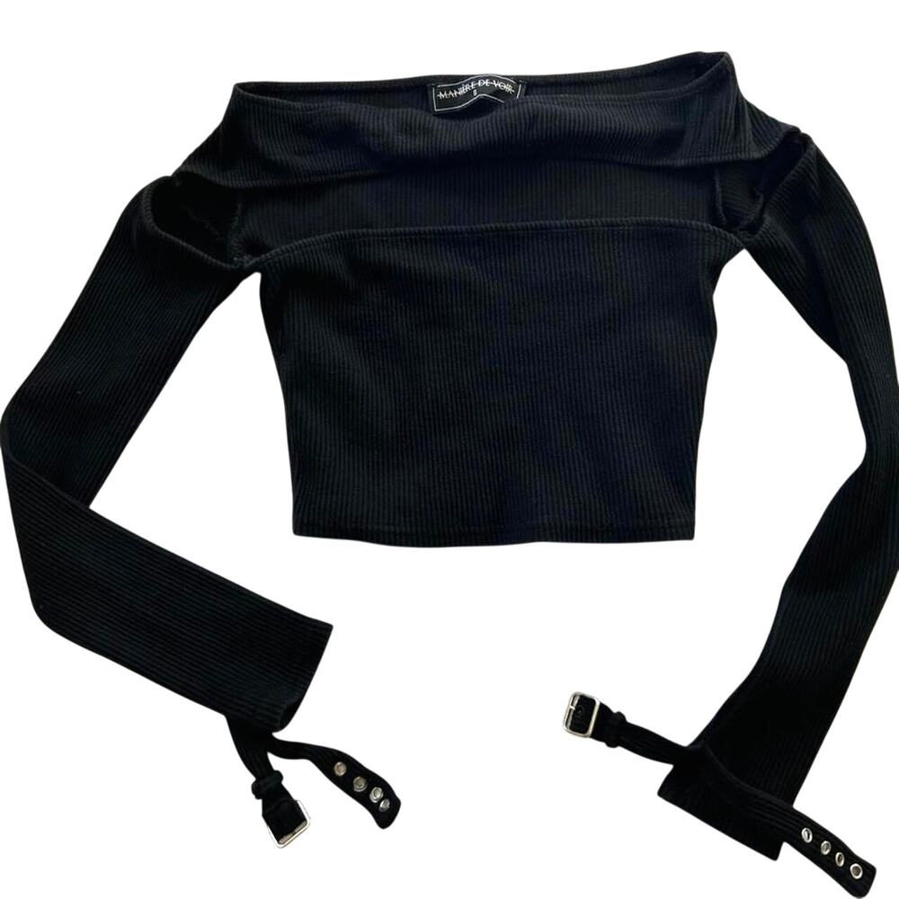 Maniere De Voir Cutout Sweater Buckle Sleeve Detail Euro Art Girl Grunge Knit